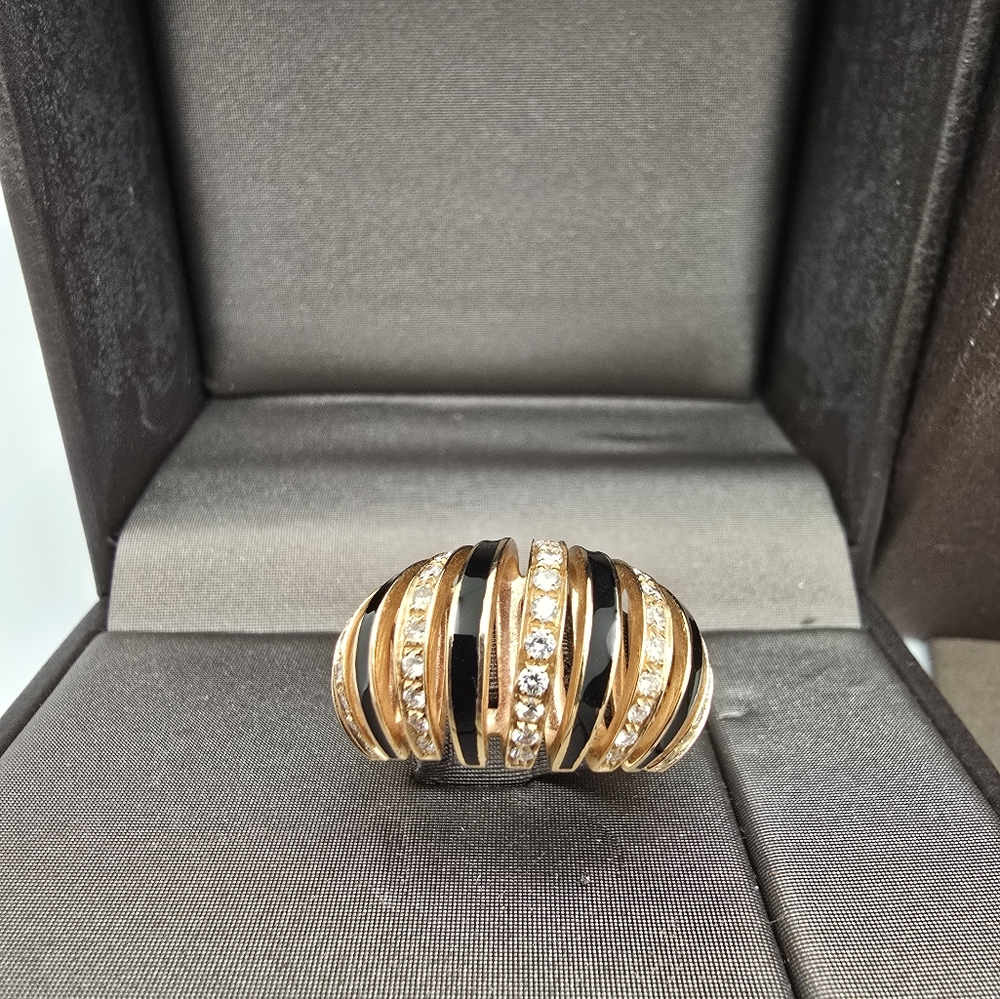 Rare Made in Italy Damiani 18K Rose gold Diamond Onyx Dome Ring Sz 6,5/7 - Picture 12 of 14